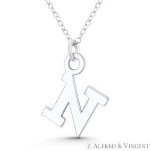 Initial Letter "N" 24x12mm (0.9in x 0.5in) Charm Pendant in .925 Sterling Silver